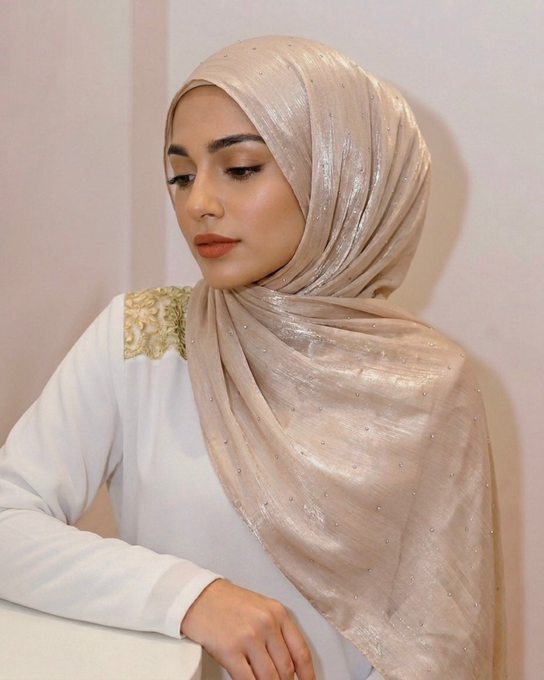 Stardust Organza Stoned Hijab - Ivory