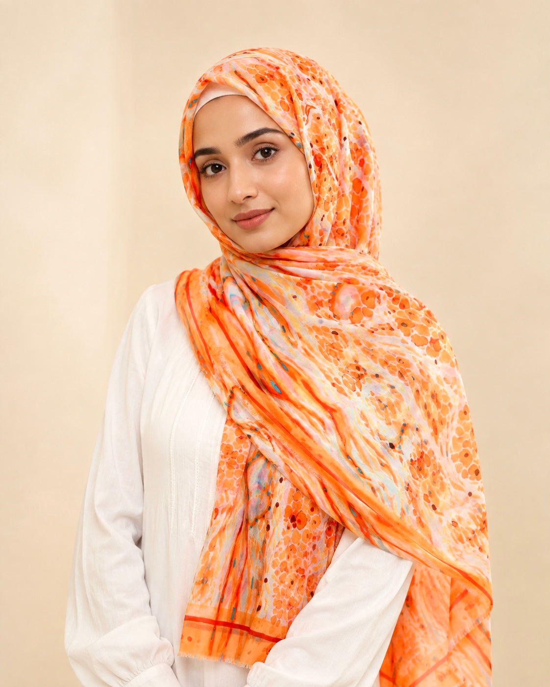 Nautica Lawn Printed Hijabs - Tangerine