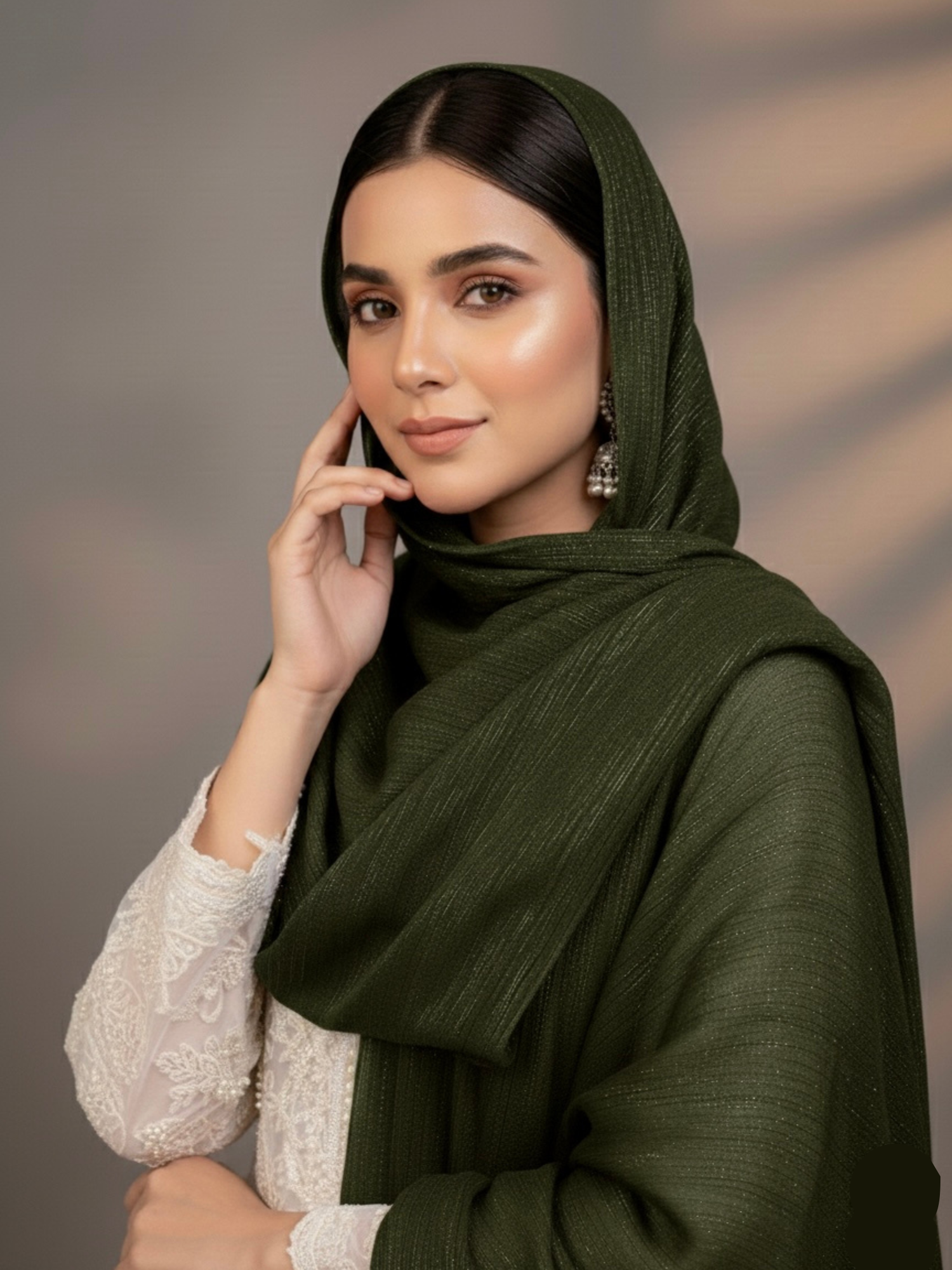 Gleamz Crinkle Silk Hijab – Olive
