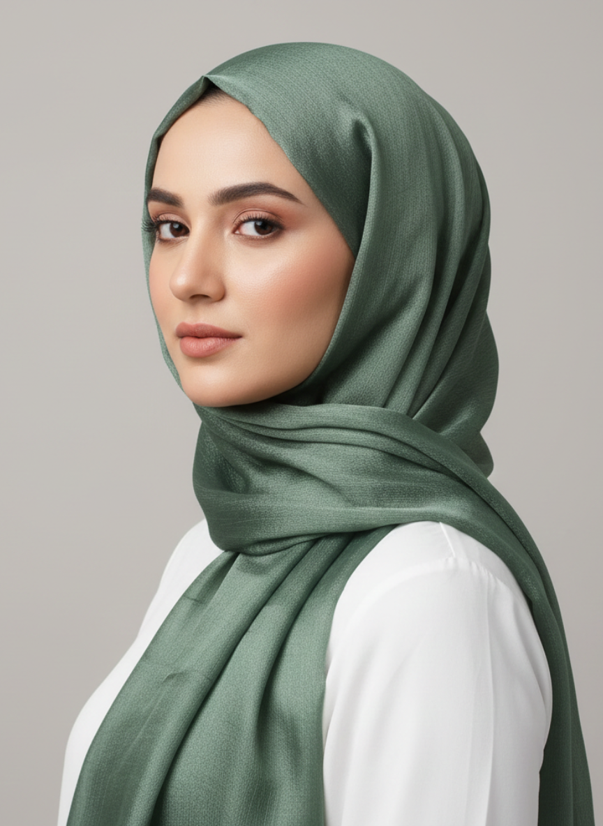 Metallics Crinkle Silk Hijab – Forest Green