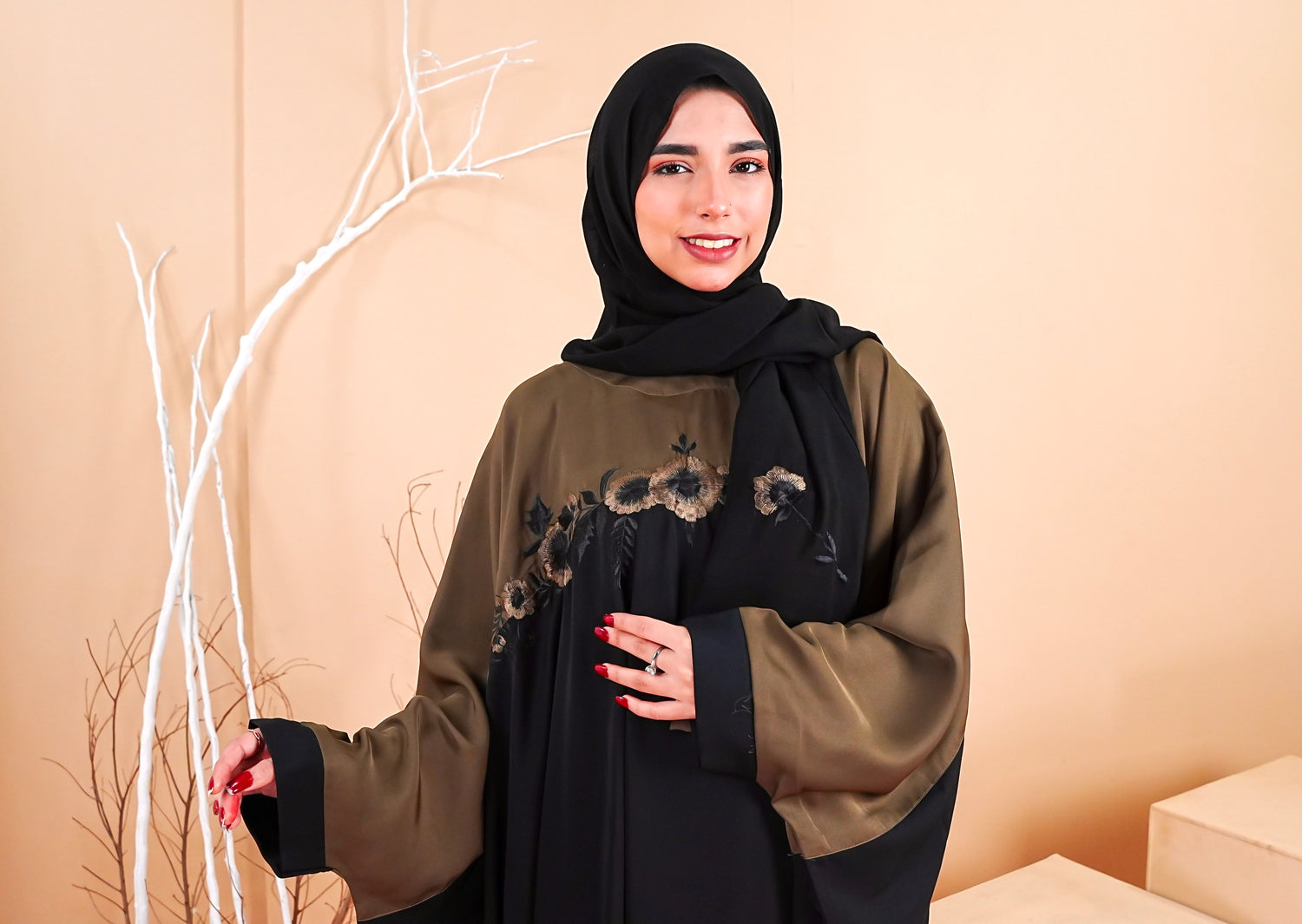 Flora Abaya - Almond (With Free Delivery)