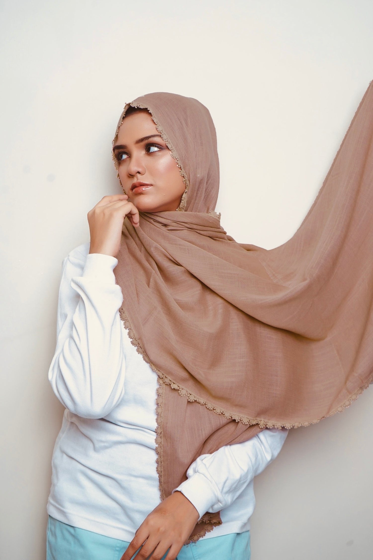 Expressions Turkish Lawn (Wider Width) Lace Hijab - Coffee