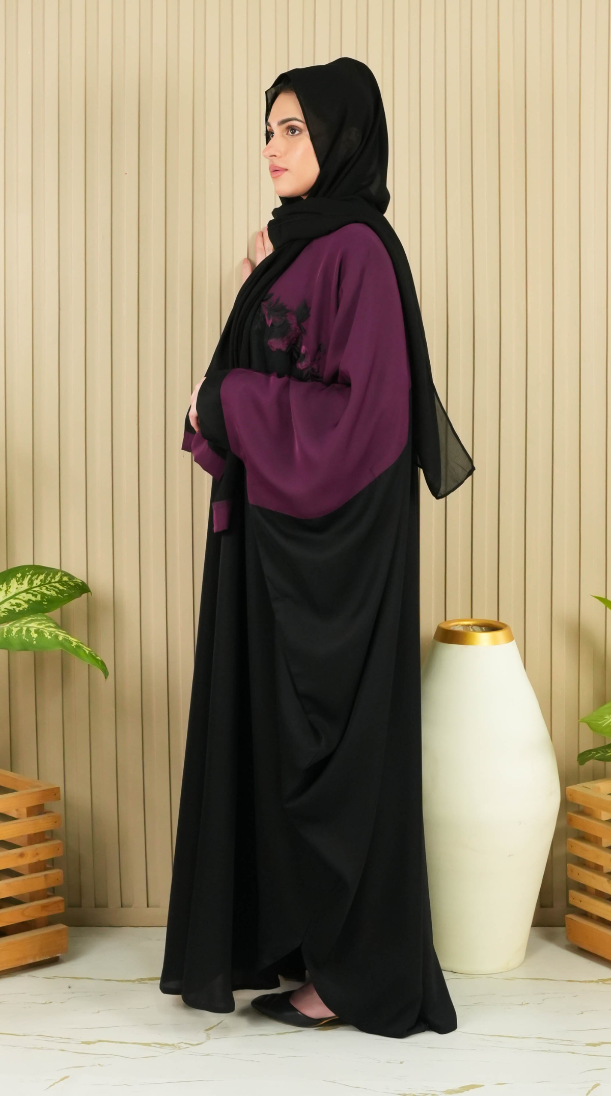 Flora Abaya - Eggplant (With Free Delivery)
