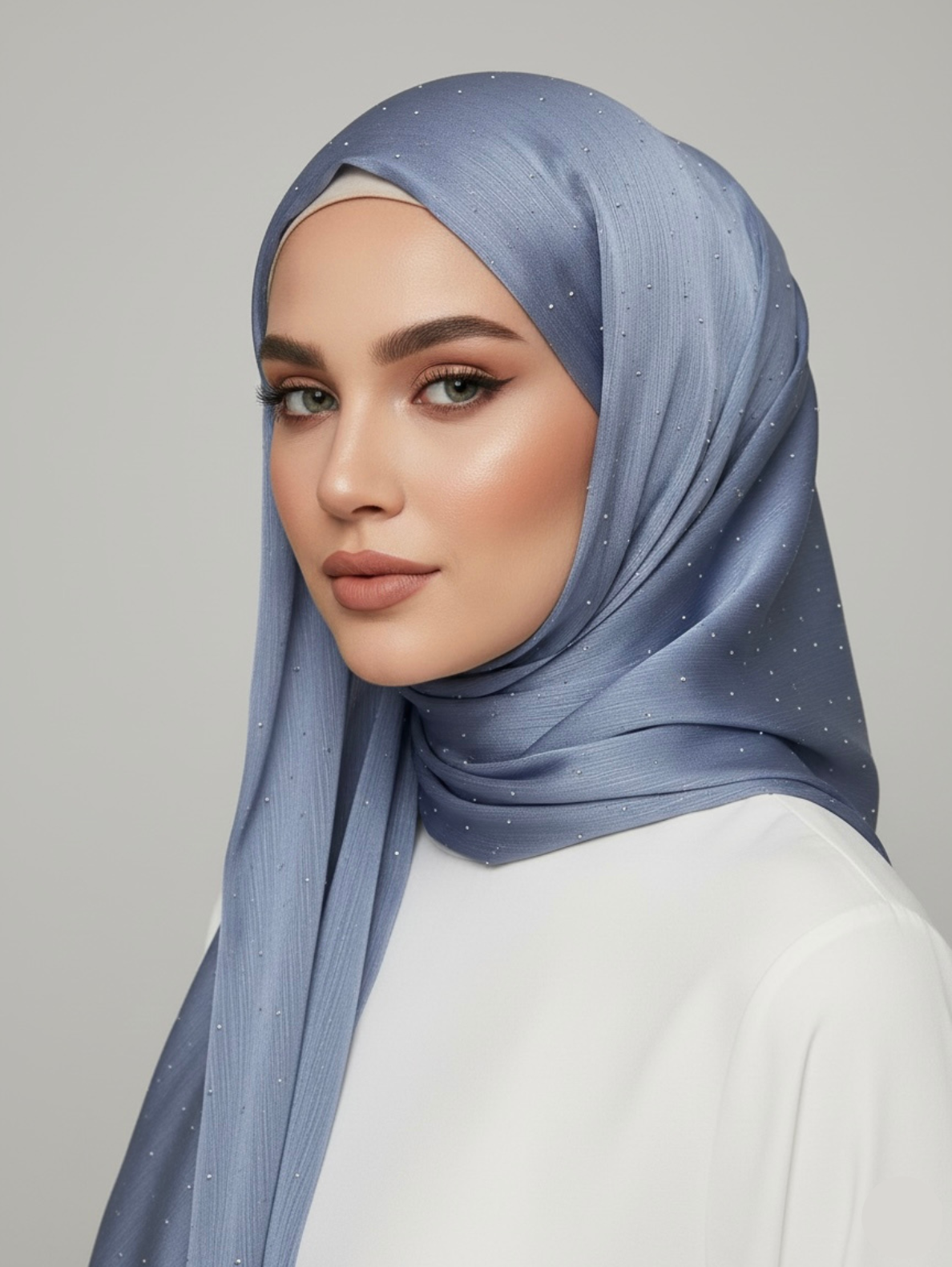 Luxe Crinkle Silk Hijab – Denim Grey