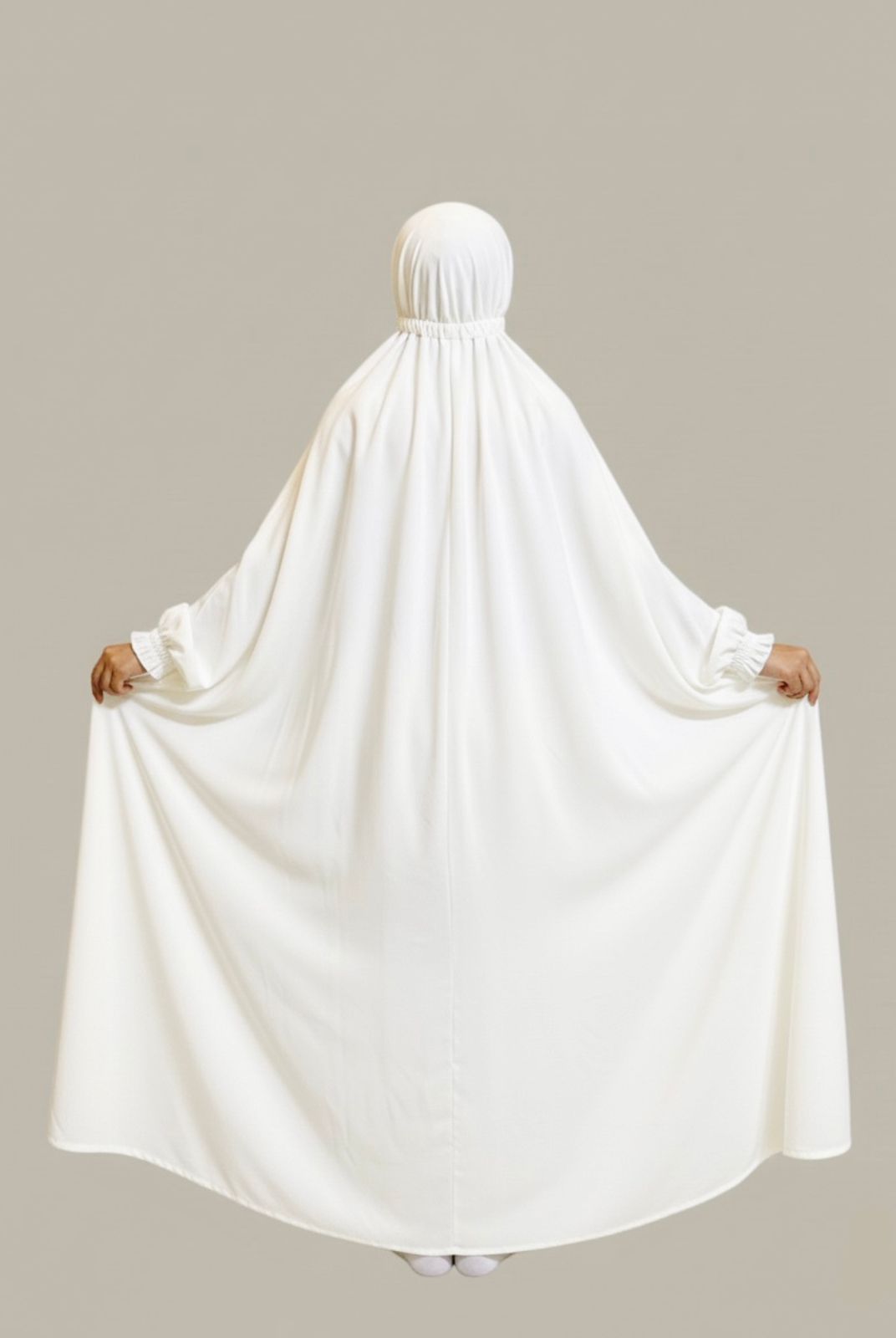 Premium Full Length Umrah & Namaz Chadar With Sleeves - White (Imported Fabric)