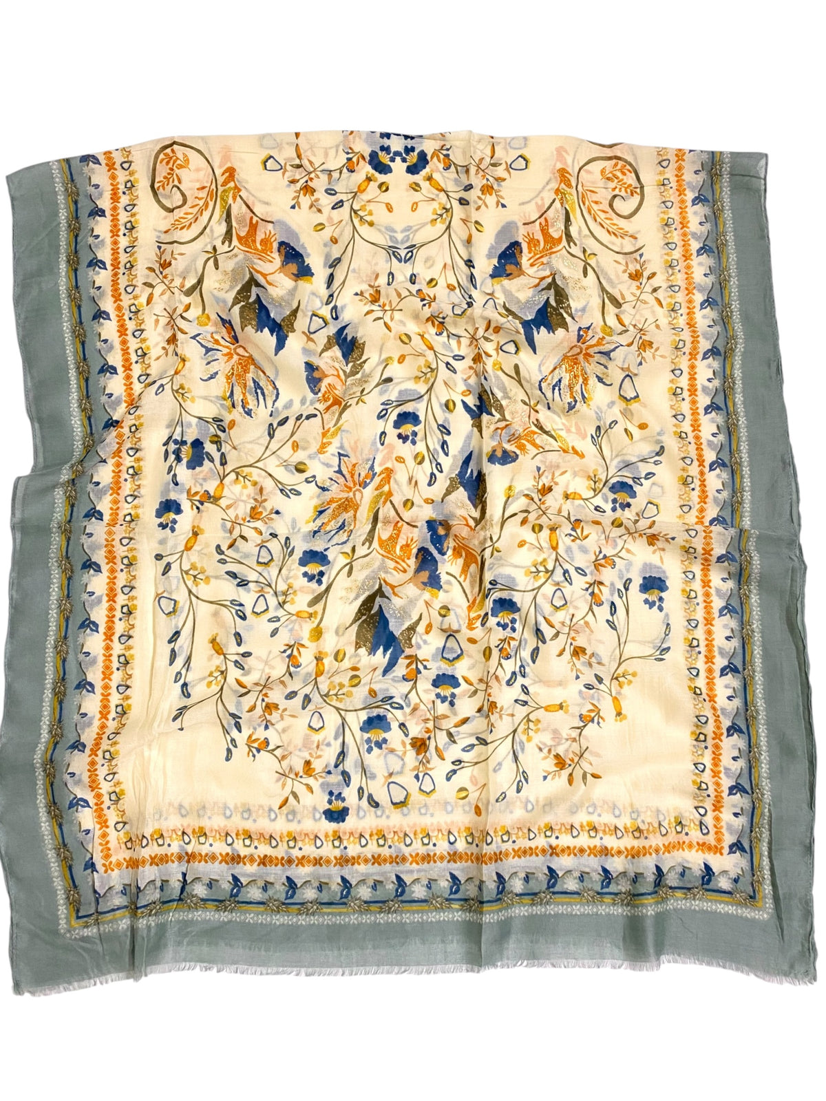 Tendril Glittered Printed Lawn Hijab - Grey