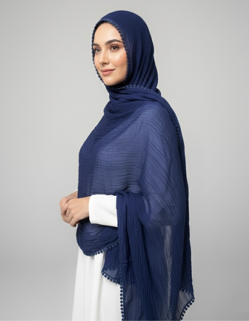 Rawaa Pleated Hijabs – Navy Blue