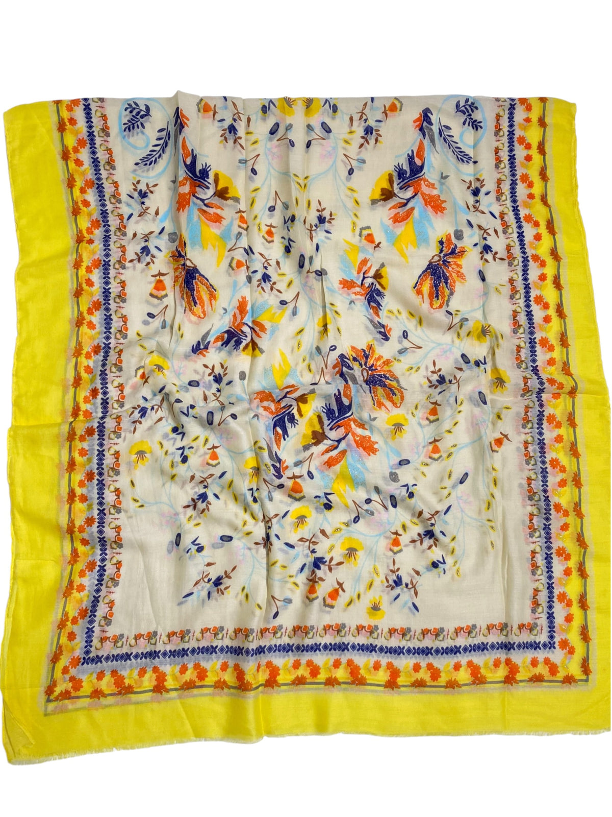 Tendril Glittered Printed Lawn Hijab - Lemon
