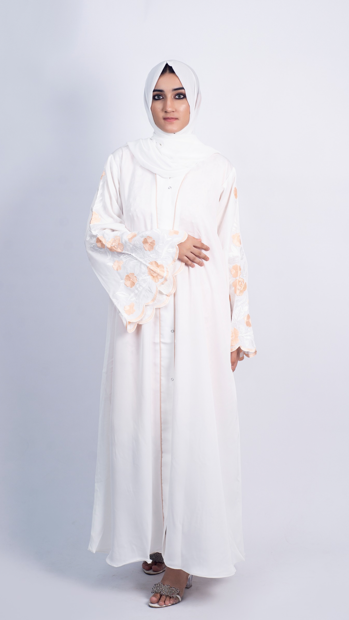 Meadows Abaya White Series (Peach) With Free Delivery