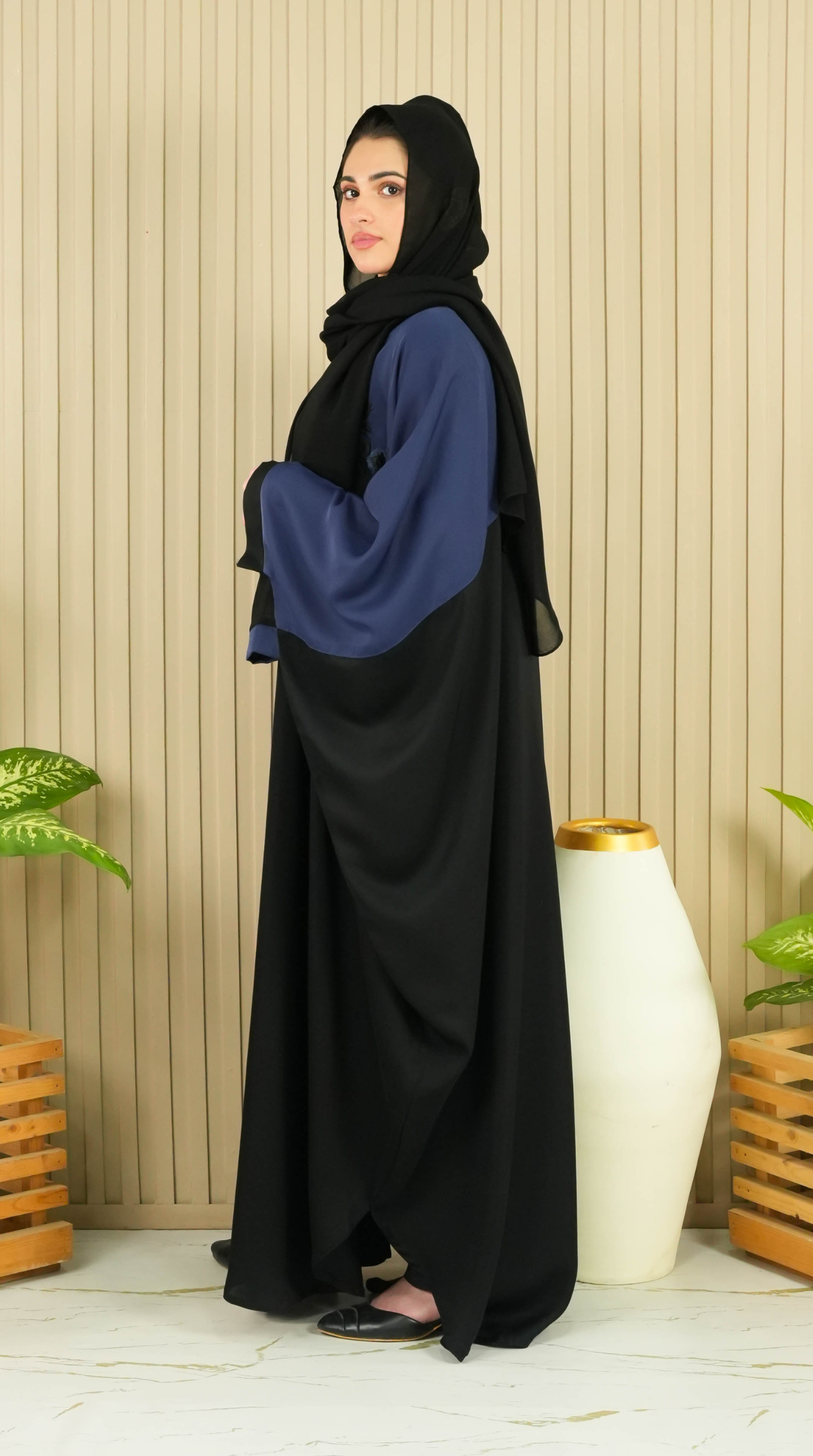 Flora Abaya - Navy Blue (With Free Delivery)