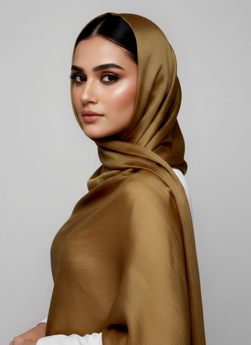 Metallics Gold Crinkle Silk Hijab – Copper Gold