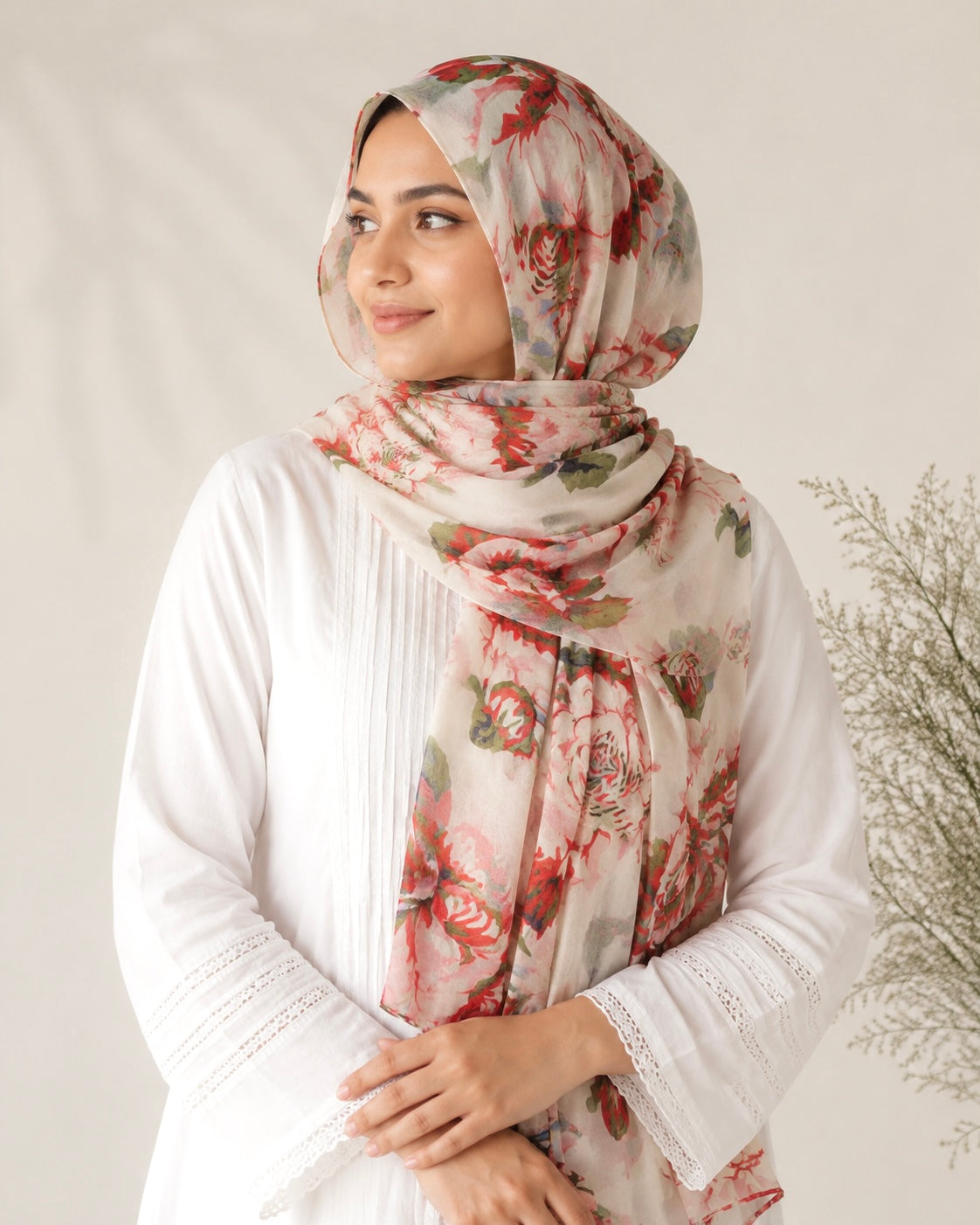 Roselle Lawn Printed Hijabs - White