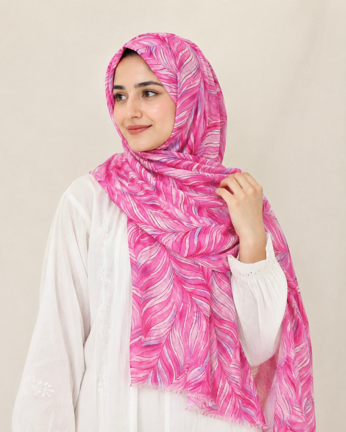Elina Lawn Printed Hijabs - Fuchsia