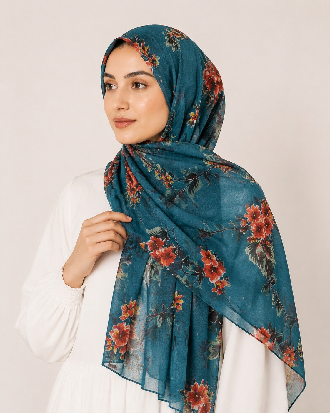 Meher Lawn Printed Hijabs - Peacock