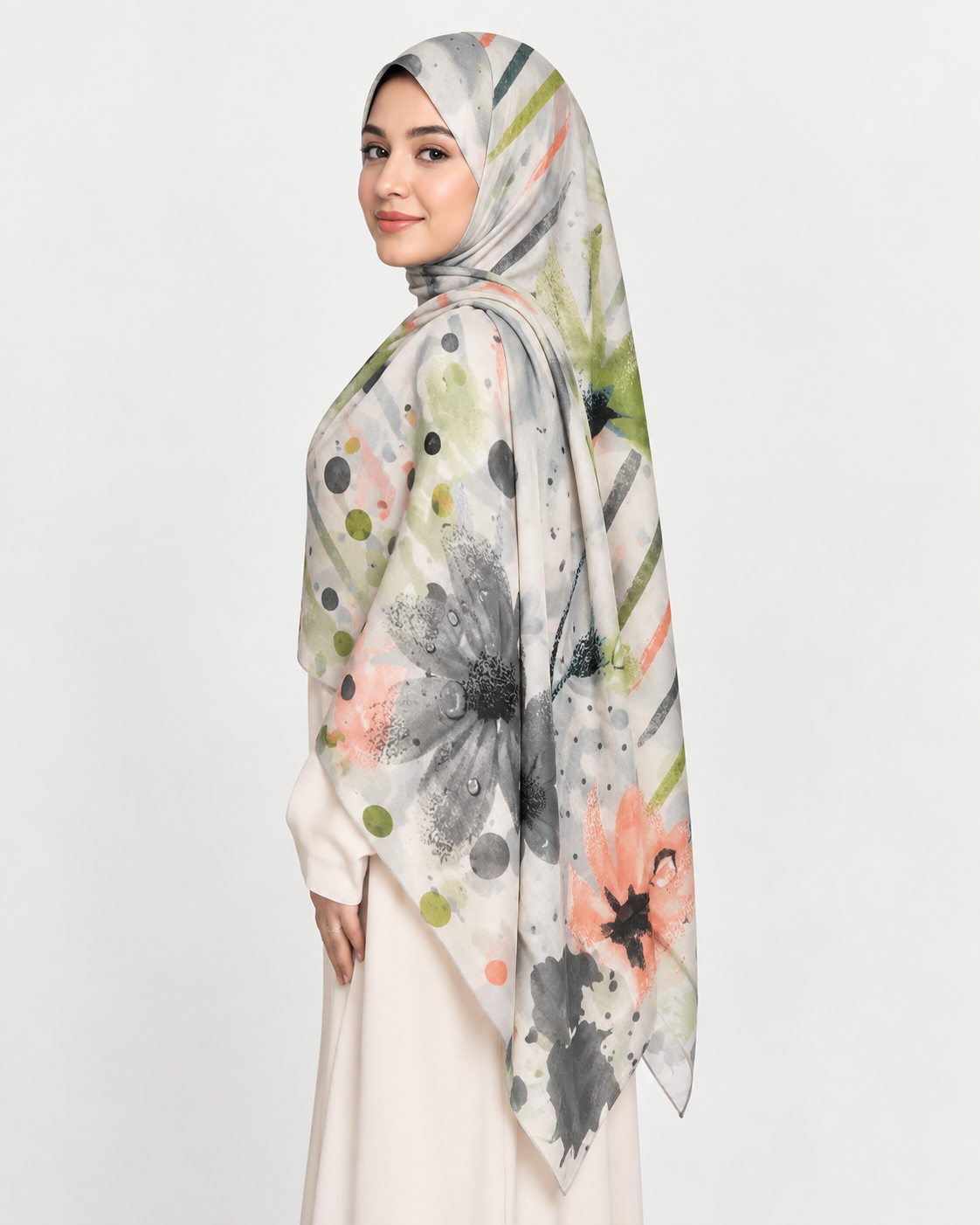 Florabelle Printed Lawn Hijab - Grey