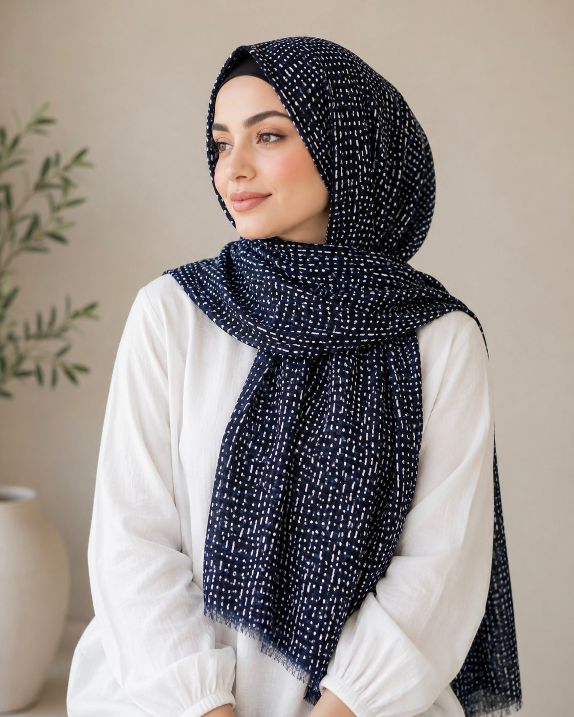 Alina Printed Lawn Hijab - Navy Blue