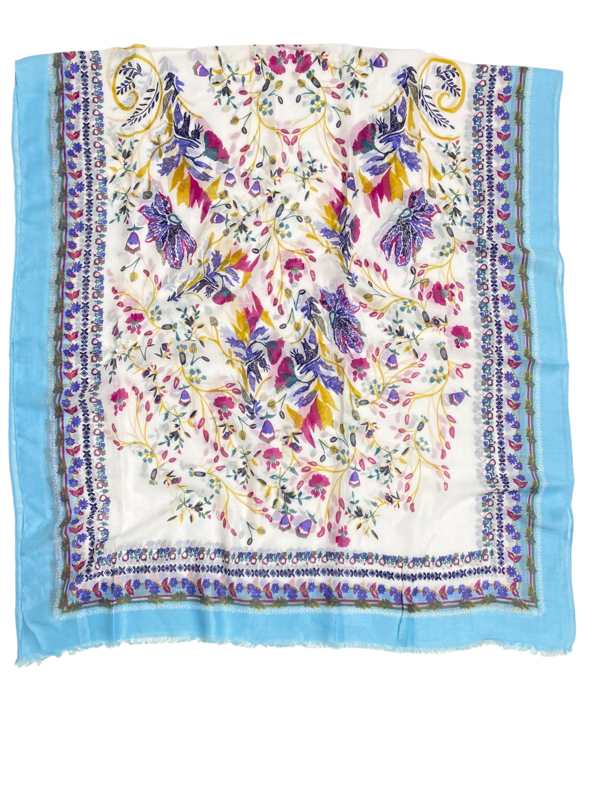 Tendril Glittered Printed Lawn Hijab - Blue