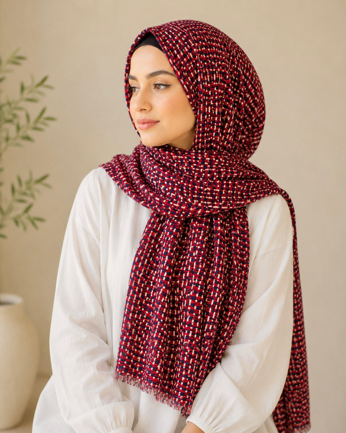 Alina Printed Lawn Hijab - Maroon