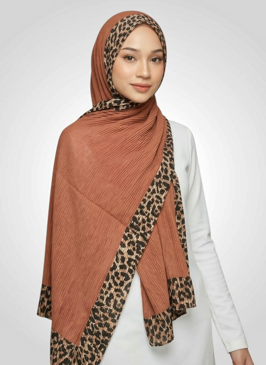 Pleated Border Hijab - Rosewood