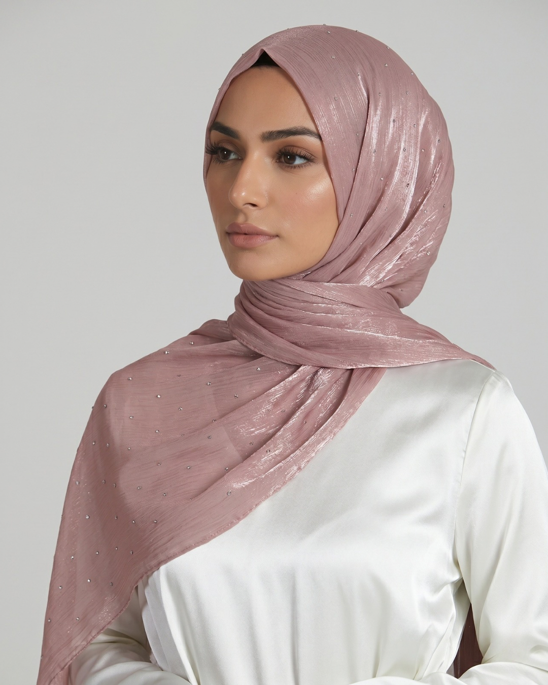 Stardust Organza Stoned Hijab - Tea pink