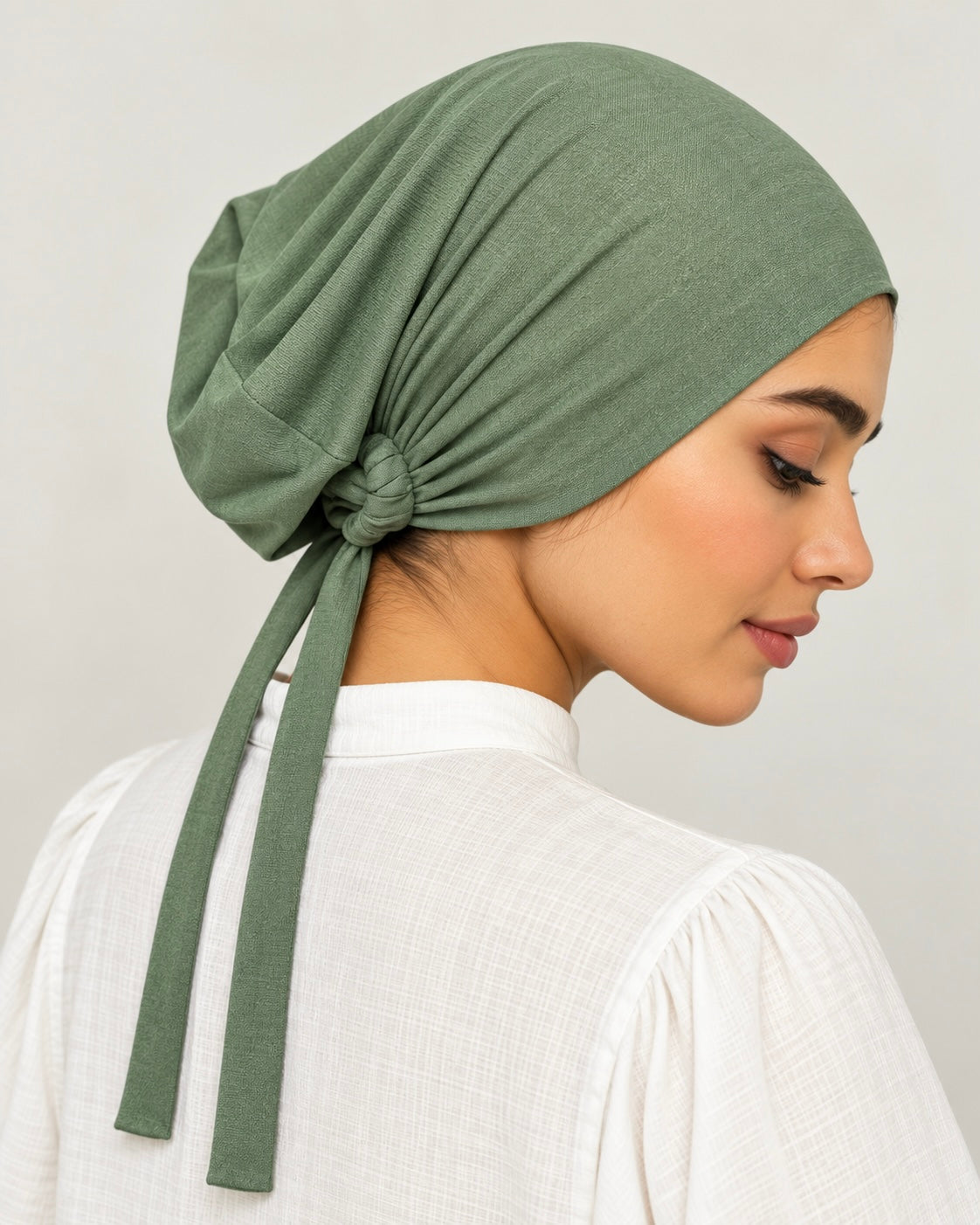 Imported Tie back Full Covered Hijab Cap – Sage Green