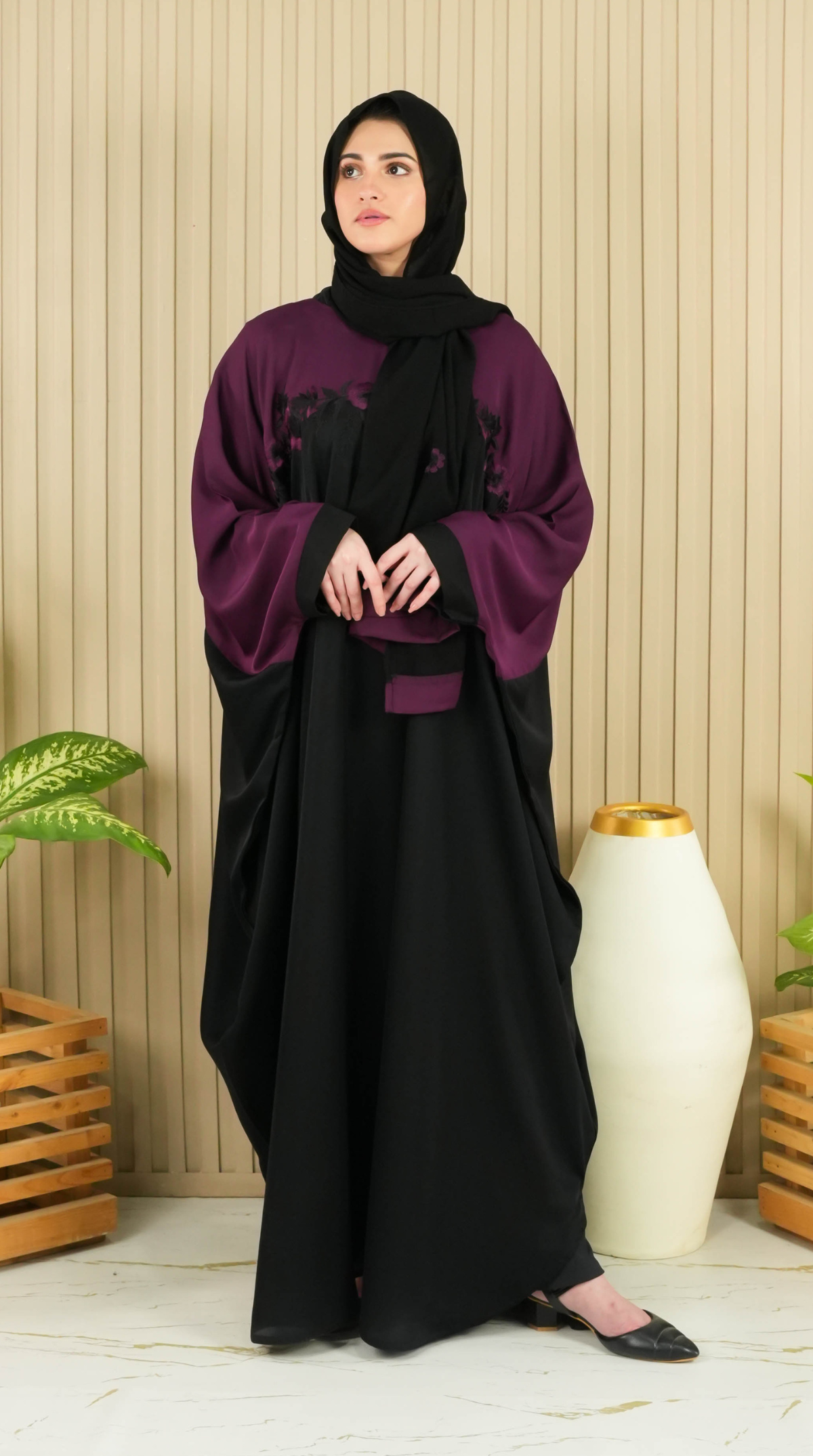 Flora Abaya - Eggplant (With Free Delivery)