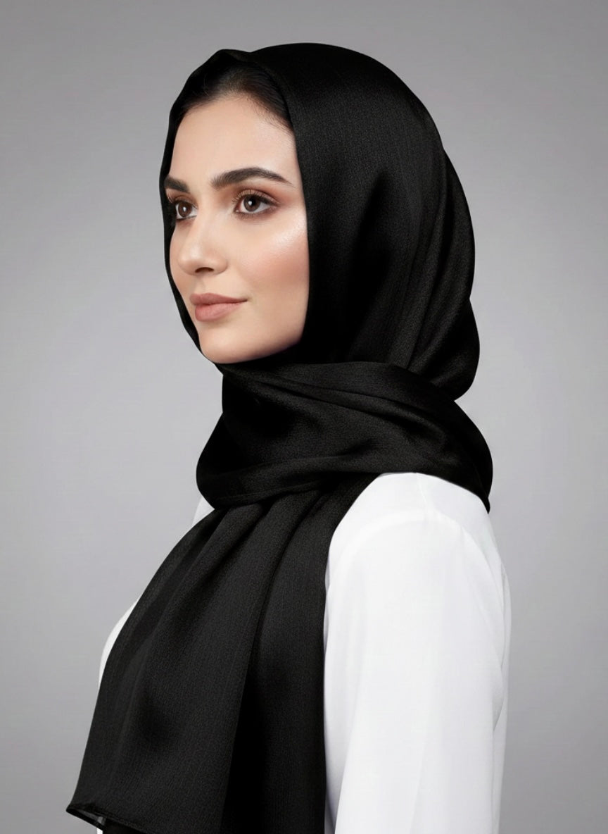 Metallics Crinkle Silk Hijab – Black