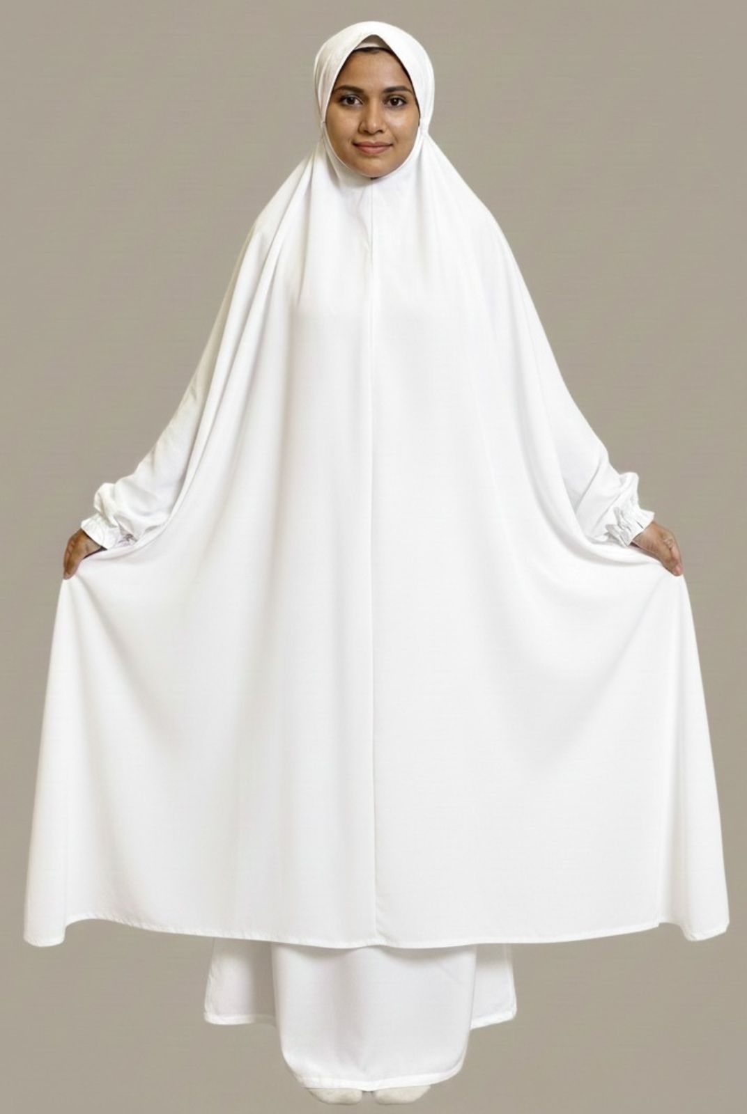 Premium 3 Quarter Umrah & Namaz Chadar with Sleeves - White (Imported Fabric)