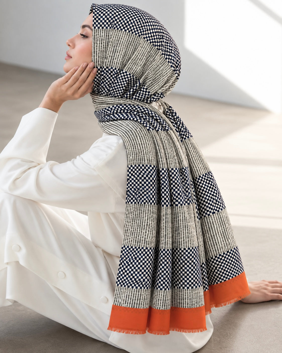 Domino Printed Lawn Hijab - Tangerine