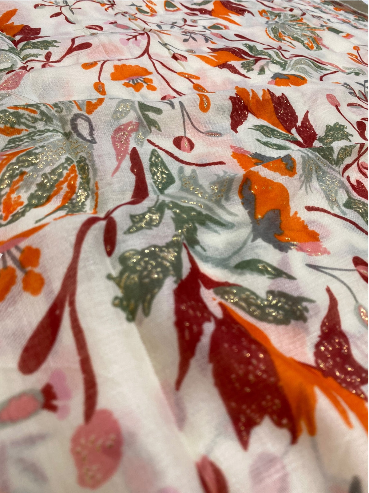 Tendril Glittered Printed Lawn Hijab - Beige