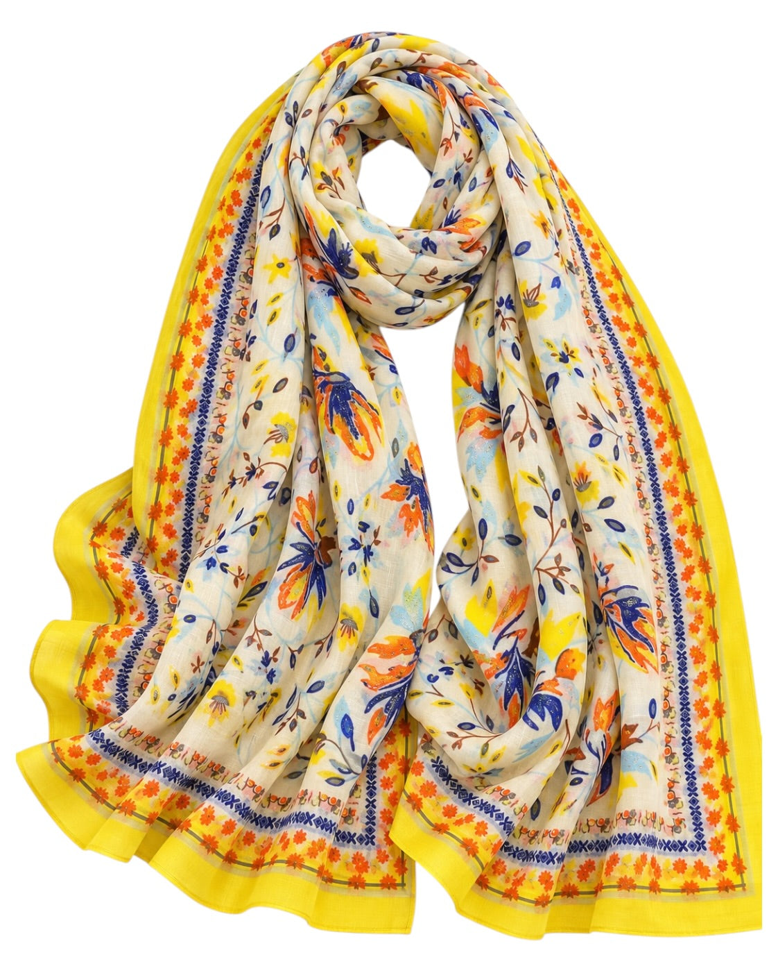 Tendril Glittered Printed Lawn Hijab - Lemon