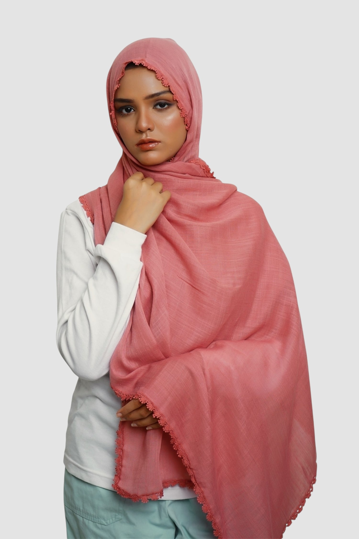 Expressions Turkish Lawn (Wider Width) Lace Hijab - Ballerina Pink