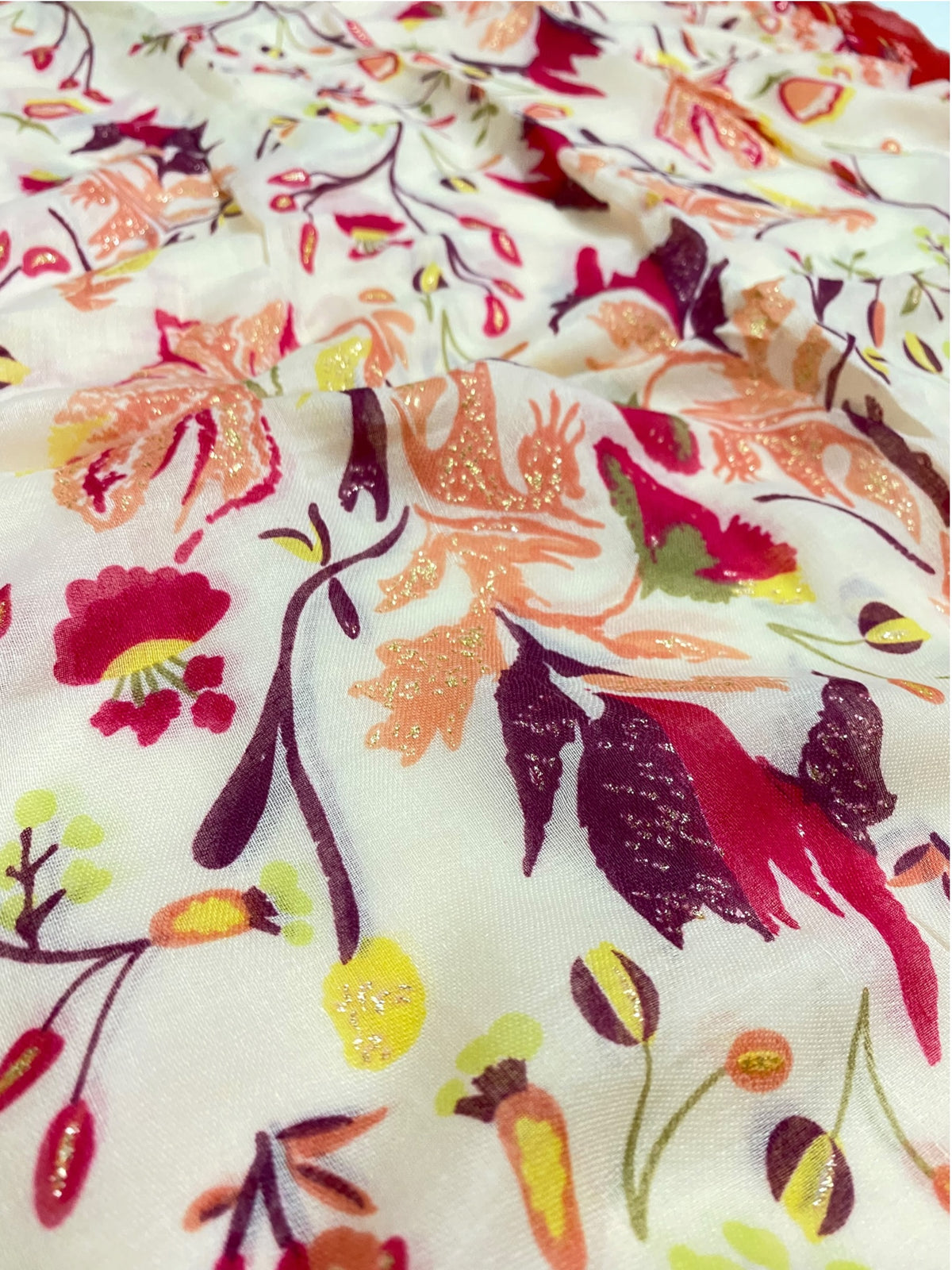 Tendril Glittered Printed Lawn Hijab - Red