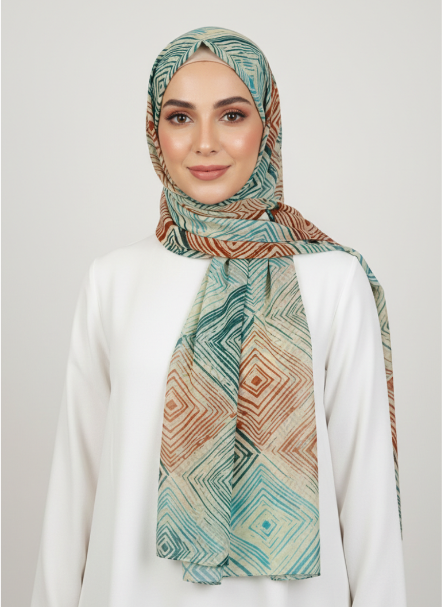 Premium Printed Hijab with an intricate floral pattern in shades of [color 1] and [color 2].
