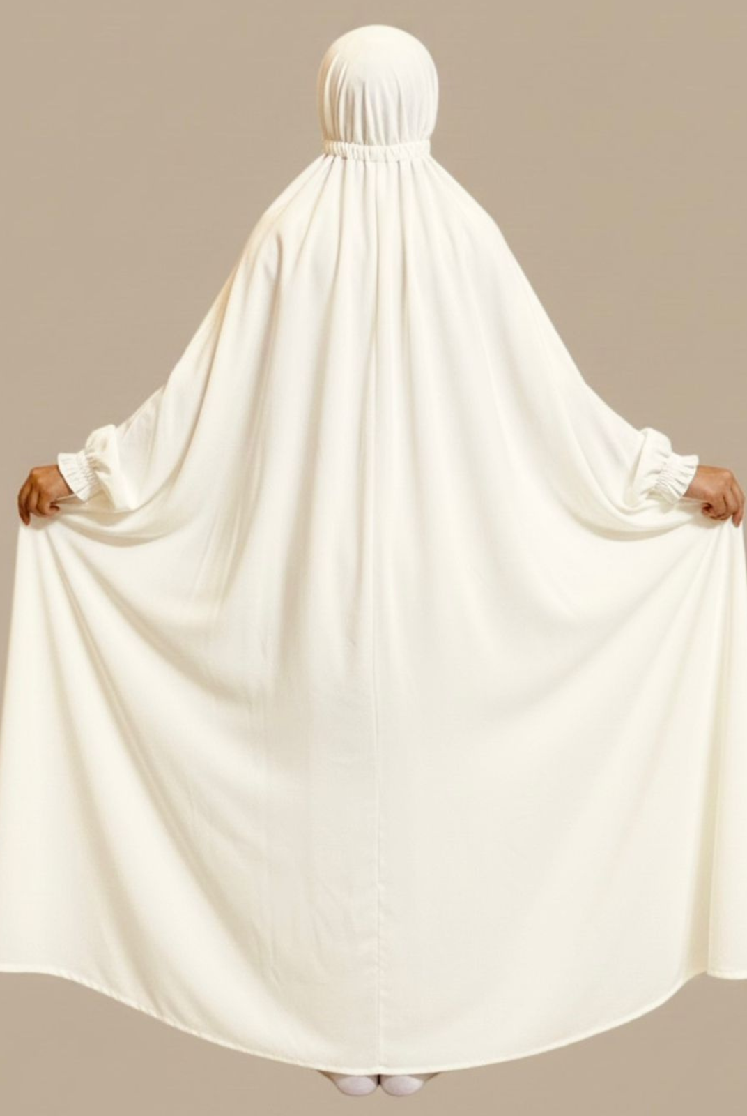 Premium Full Length Umrah & Namaz Chadar With Sleeves - Cream White (Imported Fabric)