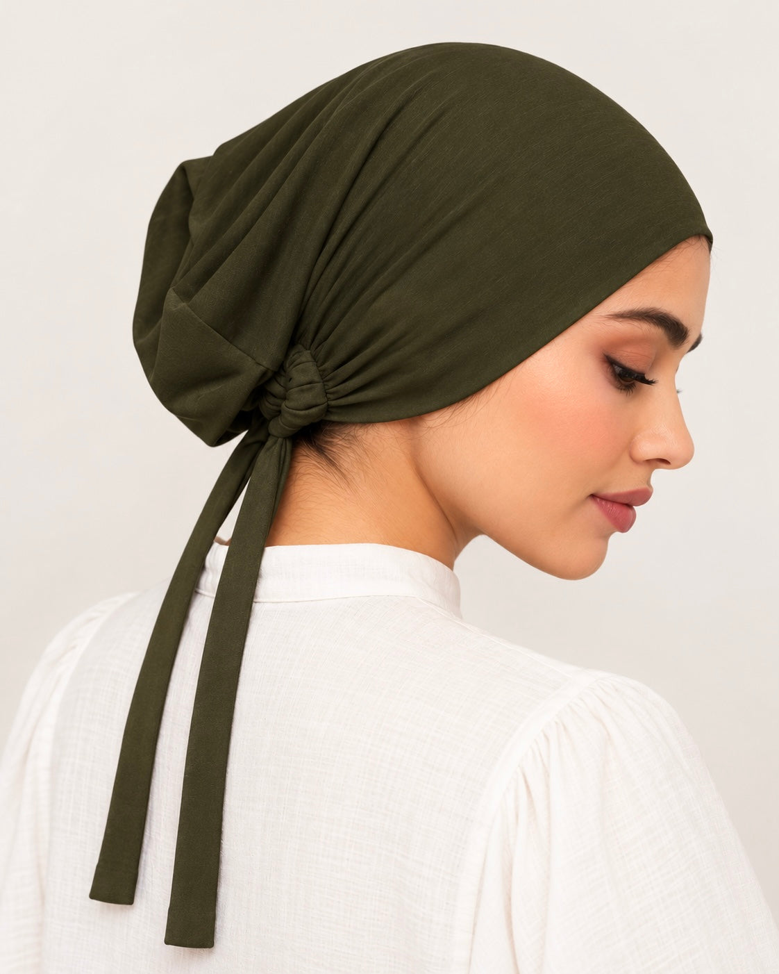 Imported Tie back Full Covered Hijab Cap – Dark Olive