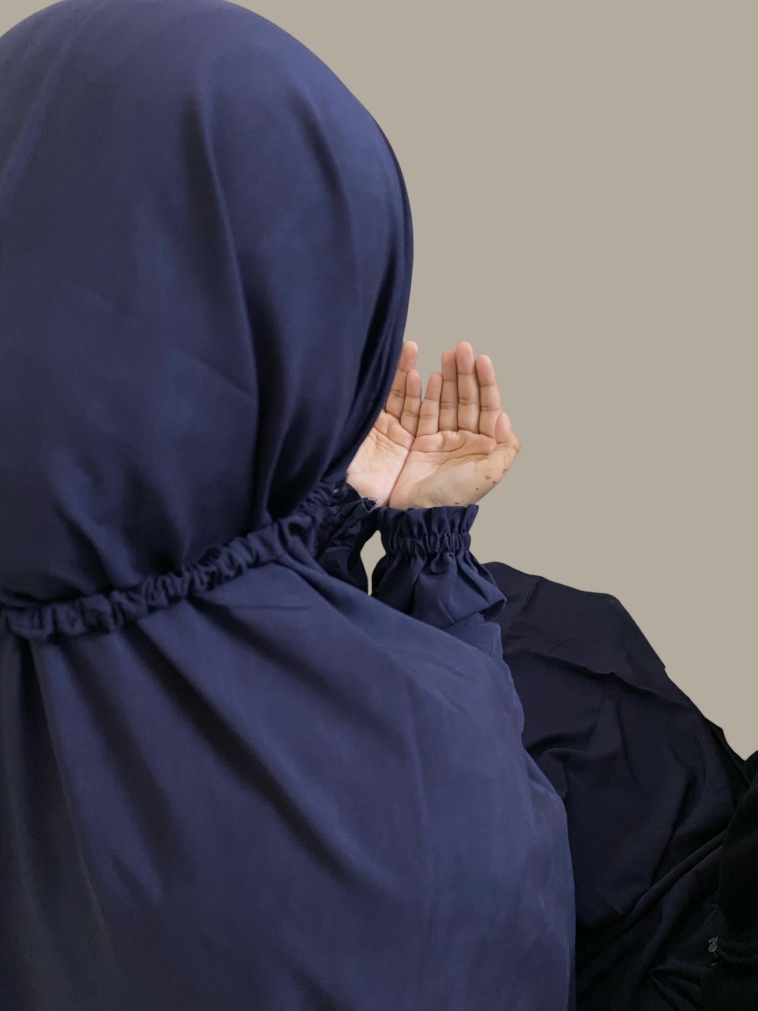 Premium Full Length Namaz Chadar With Sleeves - Navy Blue (Imported Fabric)