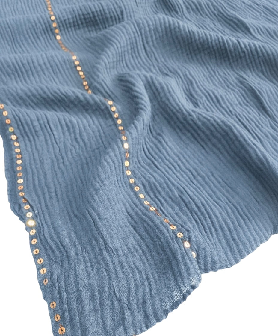 Ripple Sequins Hijab XL Size - Denim
