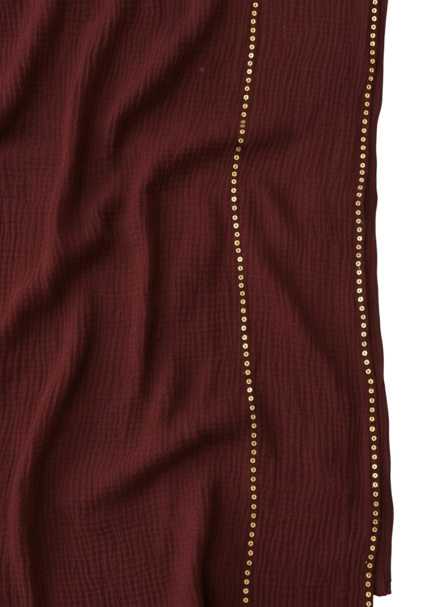 Ripple Sequins Hijab XL Size - Deep Maroon