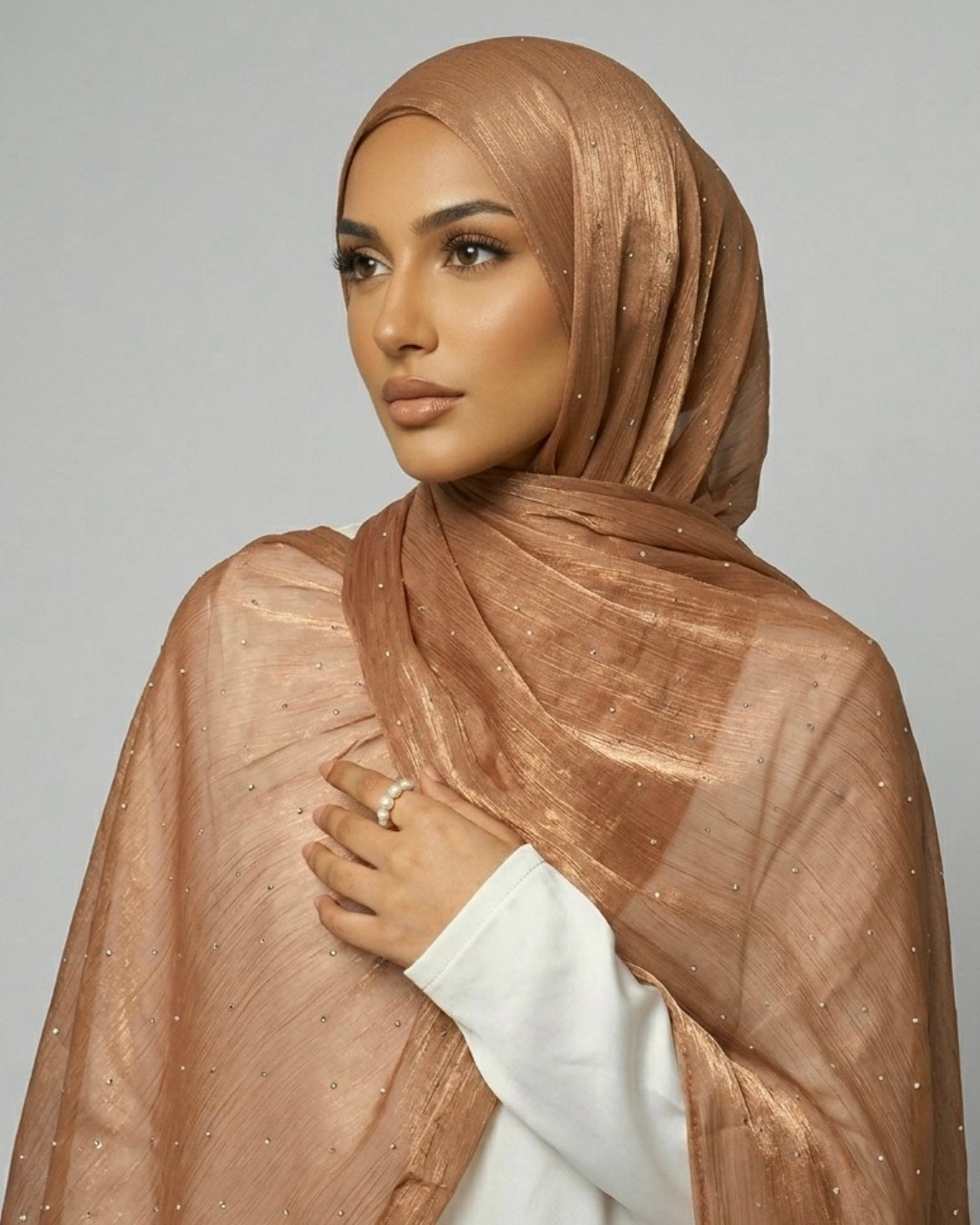 Stardust Organza Stoned Hijab - Caramel