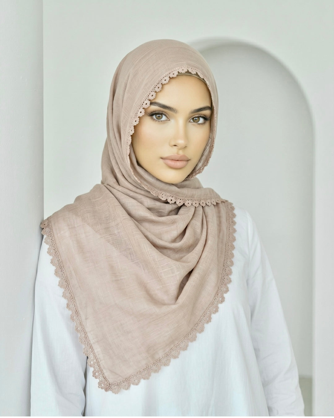 Expressions Turkish Lawn (Wider Width) Lace Hijab - Ivory