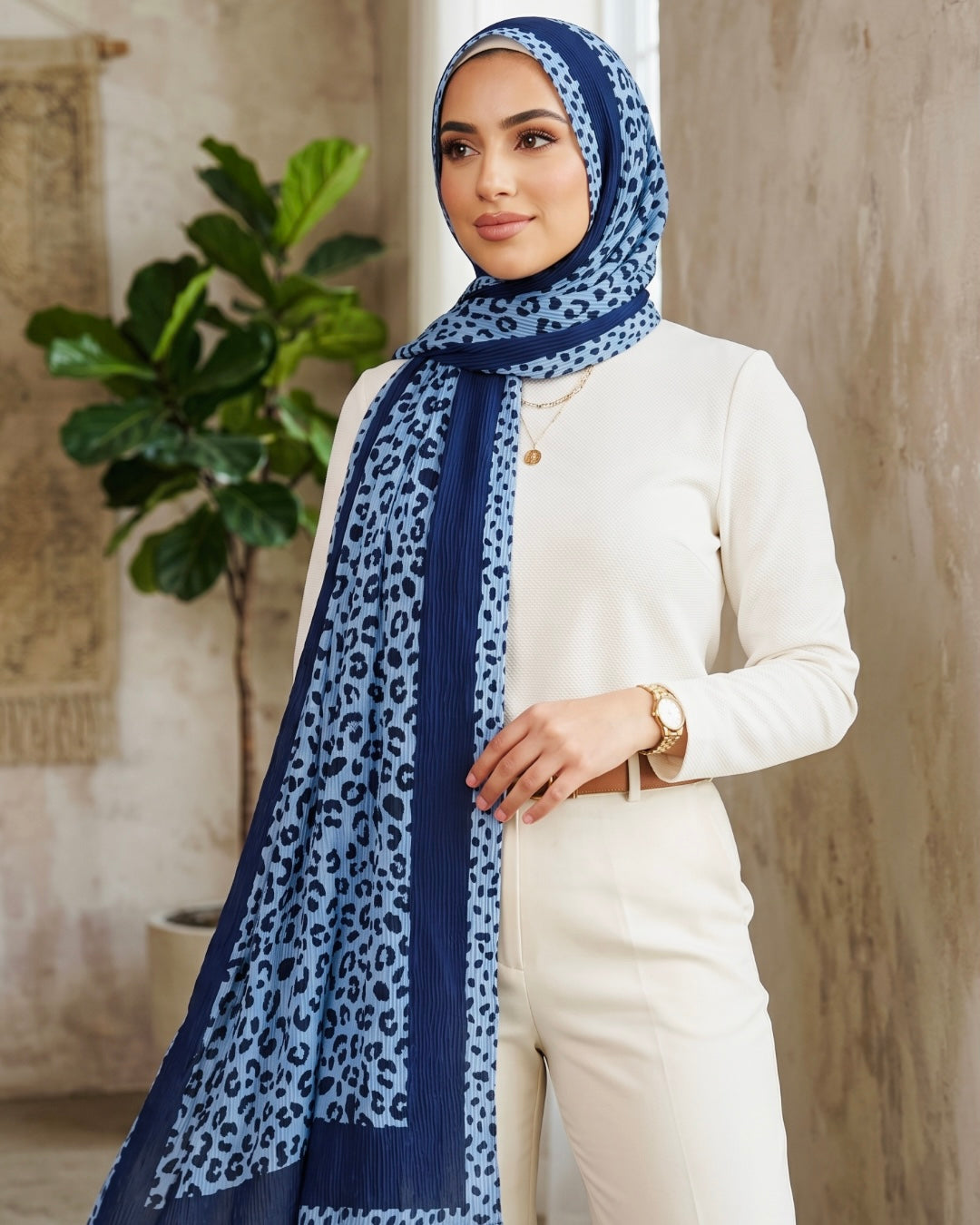 Savannah Pleated Hijab - Navy Blue