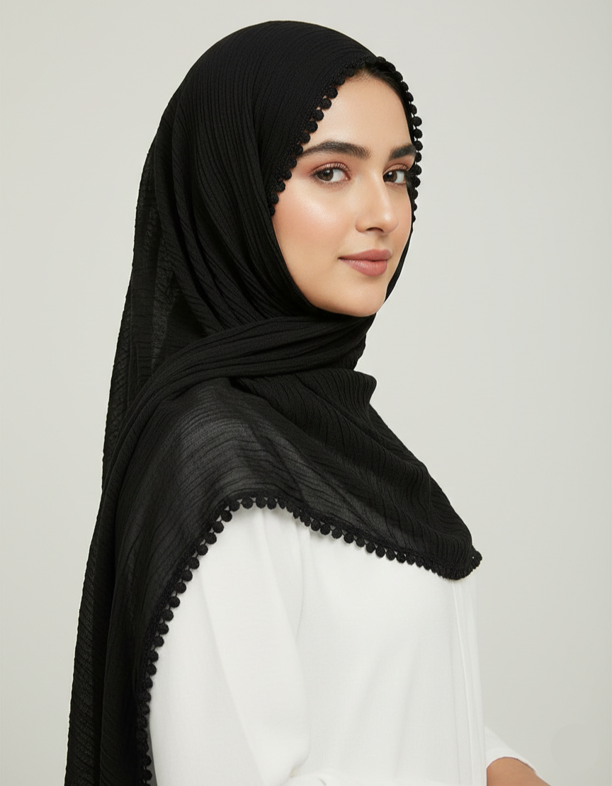 Rawaa Pleated Hijabs – Black
