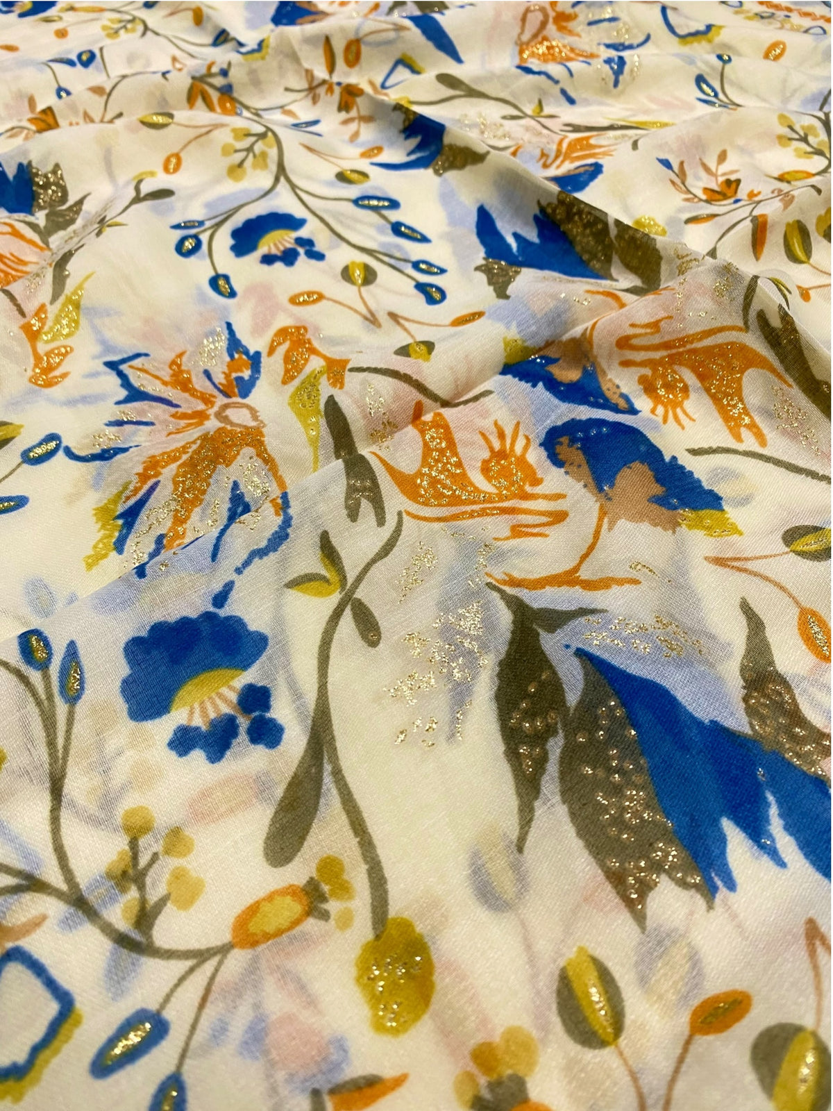 Tendril Glittered Printed Lawn Hijab - Grey