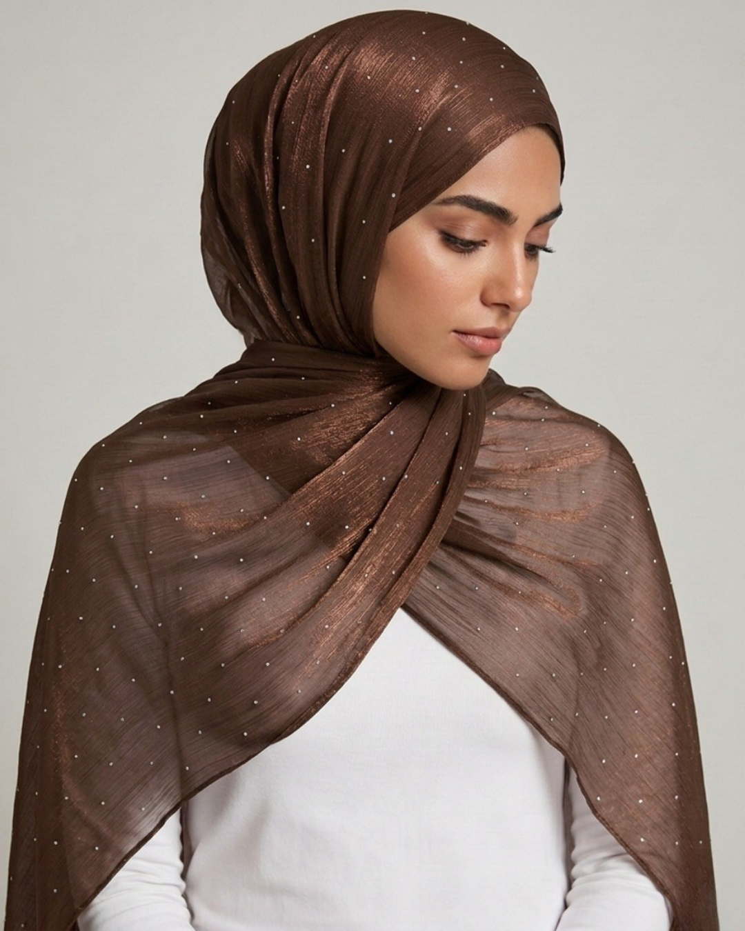 Stardust Organza Stoned Hijab - Chocolate