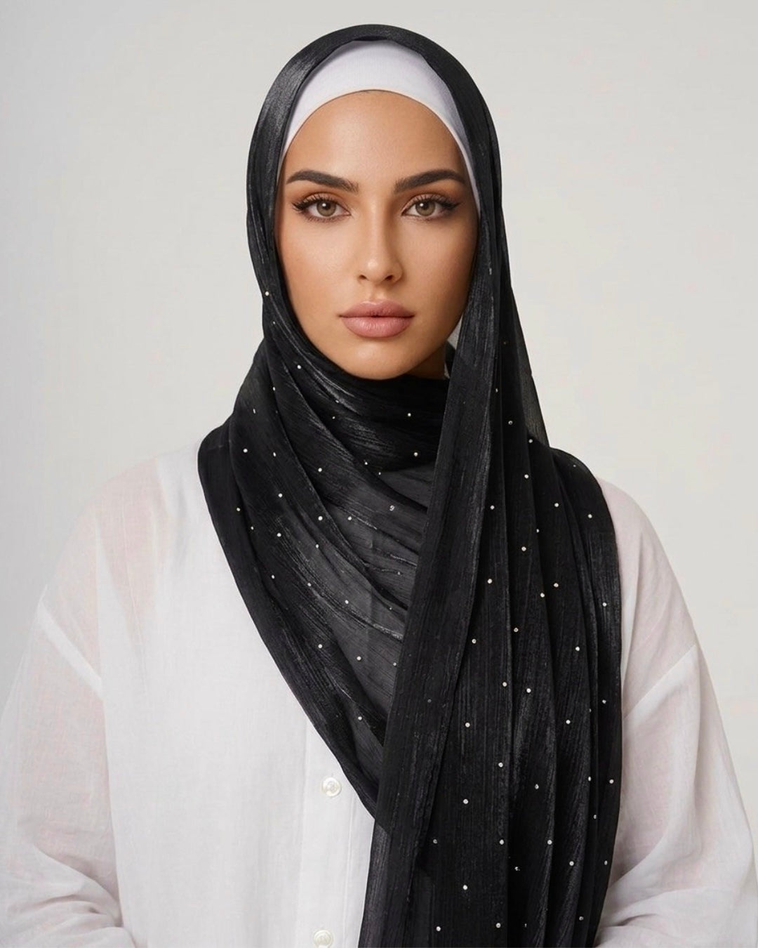 Stardust Organza Stoned Hijab - Black