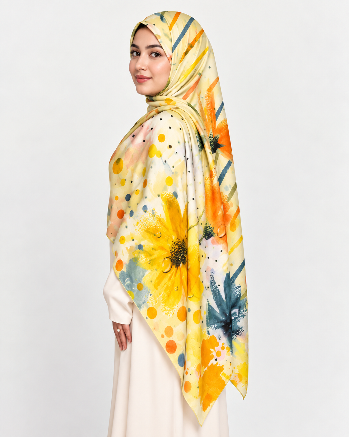 Florabelle Printed Lawn Hijab - Lemon