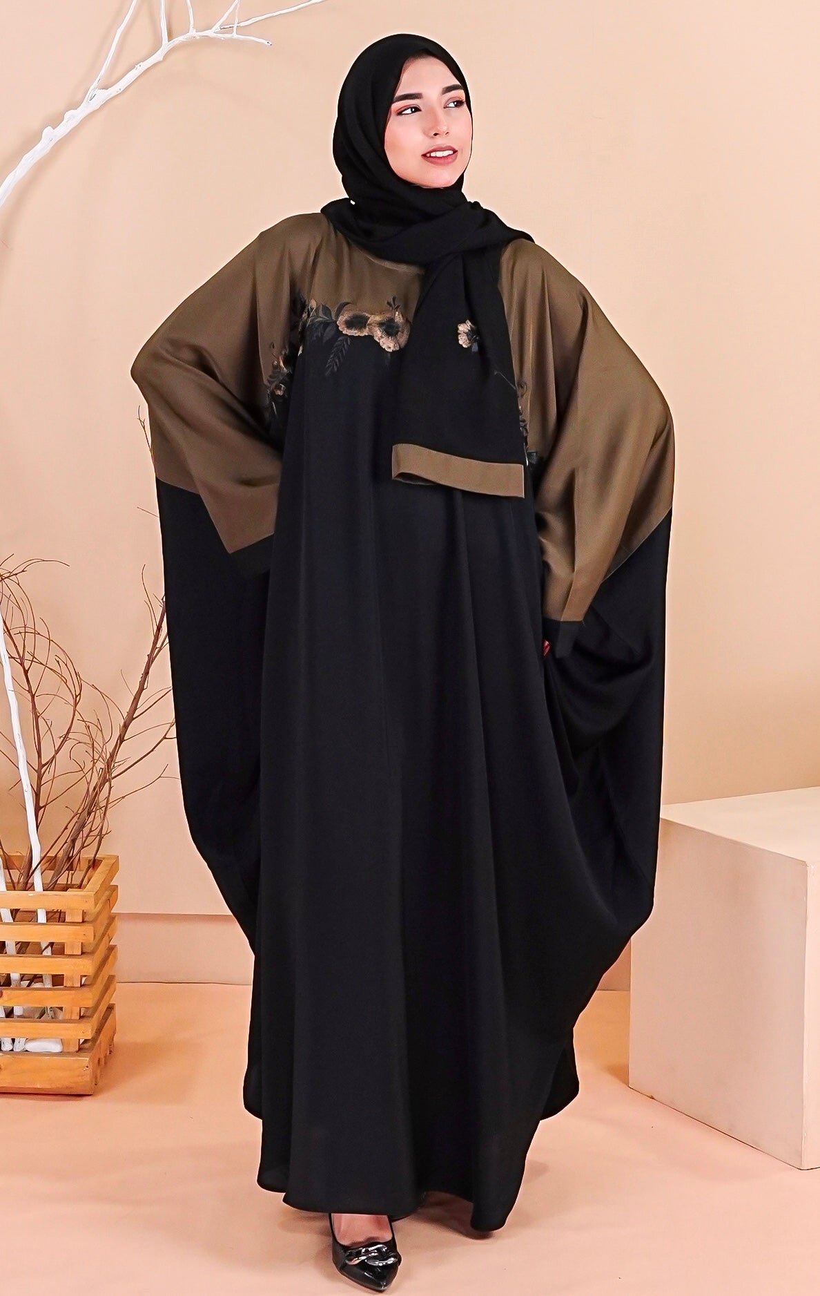 Flora Abaya - Almond (With Free Delivery)