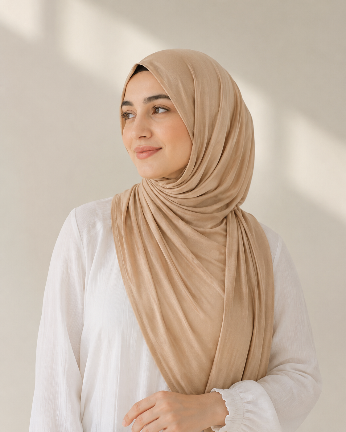 Premium Bamboo Jersey Hijab - Beige