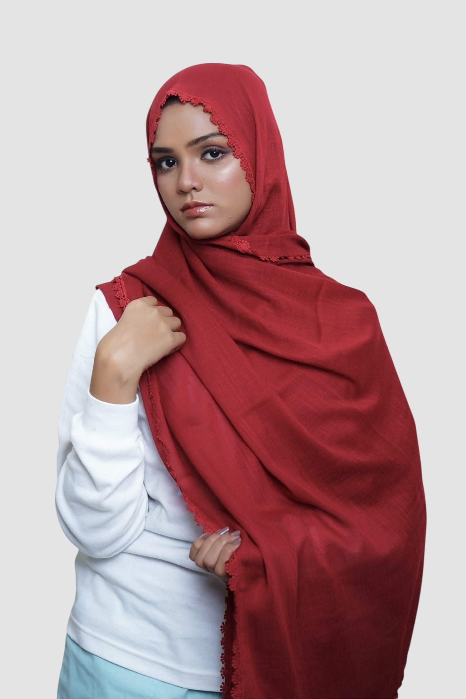 Expressions Turkish Lawn (Wider Width) Lace Hijab - Wine